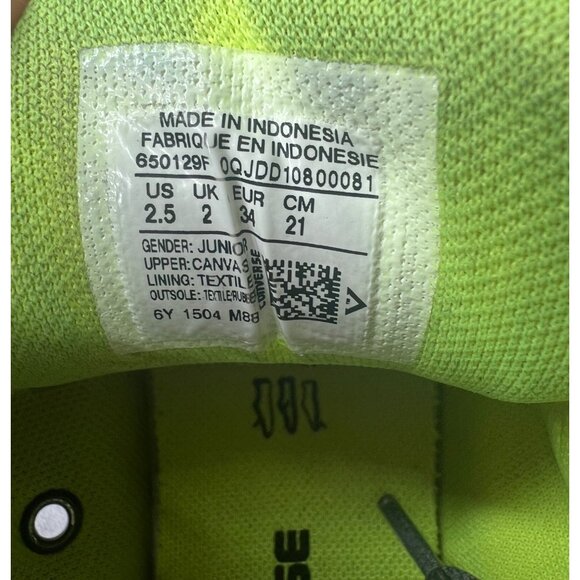 Converse Chunk Taylor All Star Kids' Sneakers Stylish Gray & Neon Green Size 2.5 - Picture 10 of 10